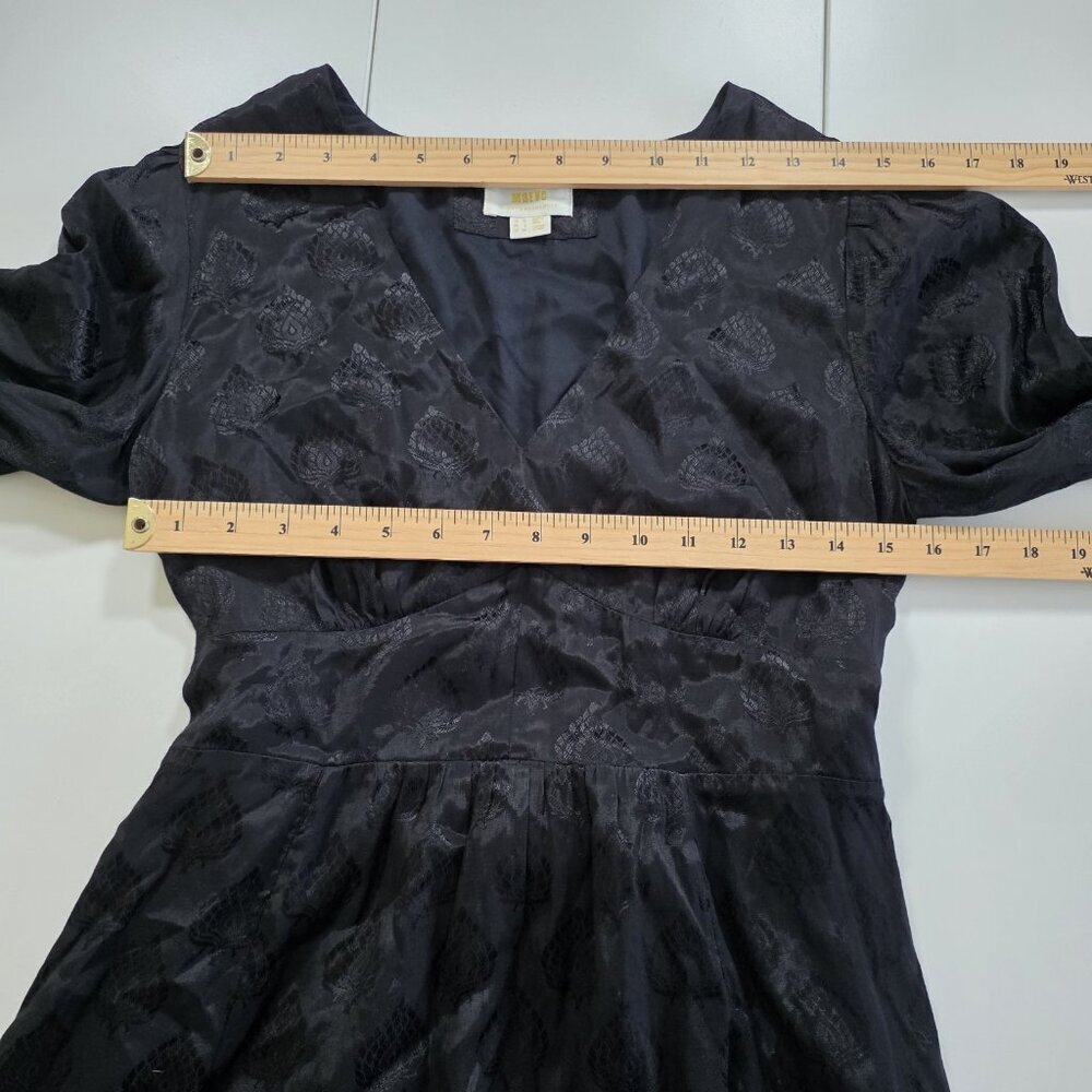 Maeve Christine Dress Women 8 Black Floral Satin Belted Eyelet Lined Whimsigoth - Picture 4 of 16